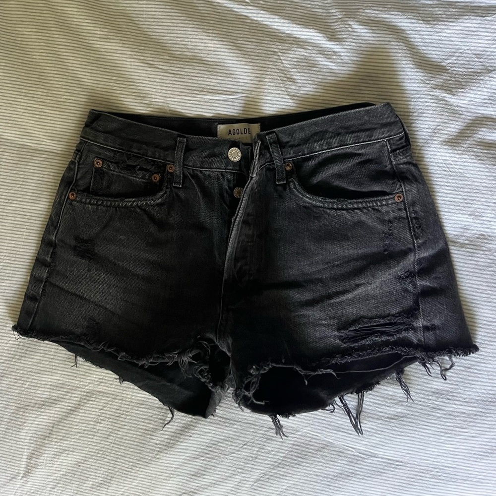 AGOLDE black denim Parker shorts